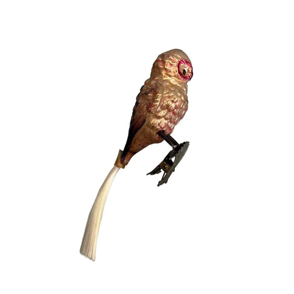 Antique German Blown Glass Owl Clip-On Ornament C1930 With Reinforced Tail Rare - Picture 2 of 6